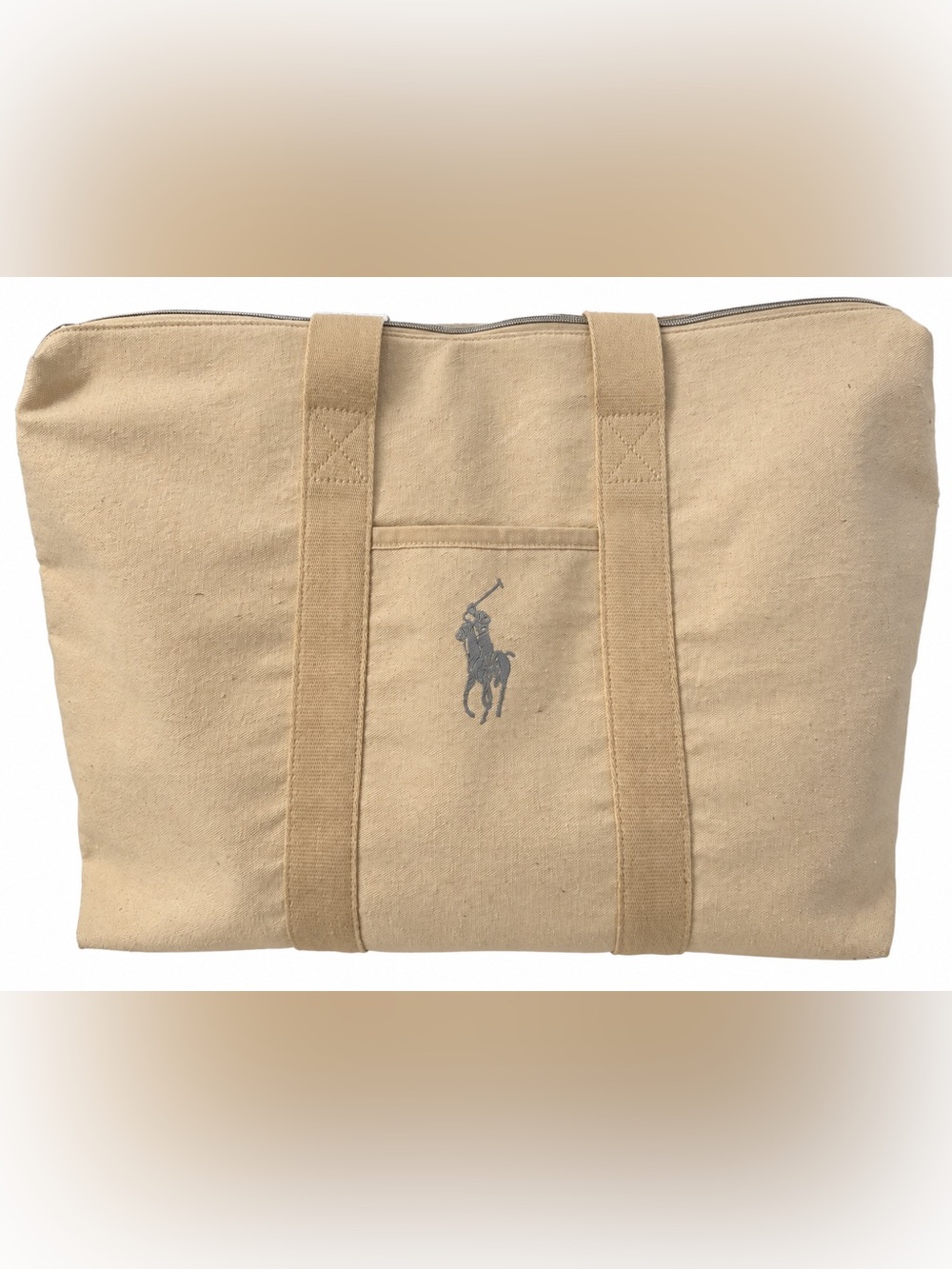 Polo Ralph Lauren Fragrances LARGE Beige Canvas Zippered Travel Tote Bag